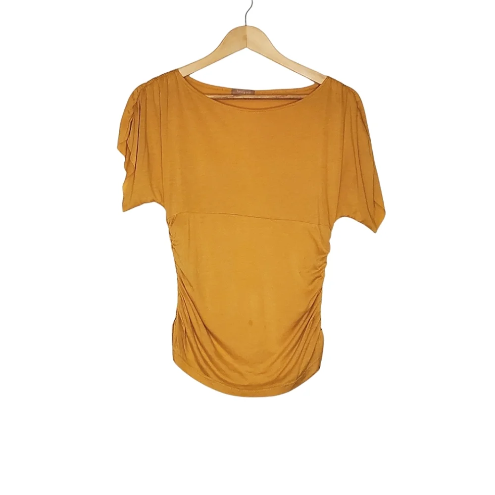 Golden Glam Yellow Side Ruched Feminine Top - Picture 1 of 11